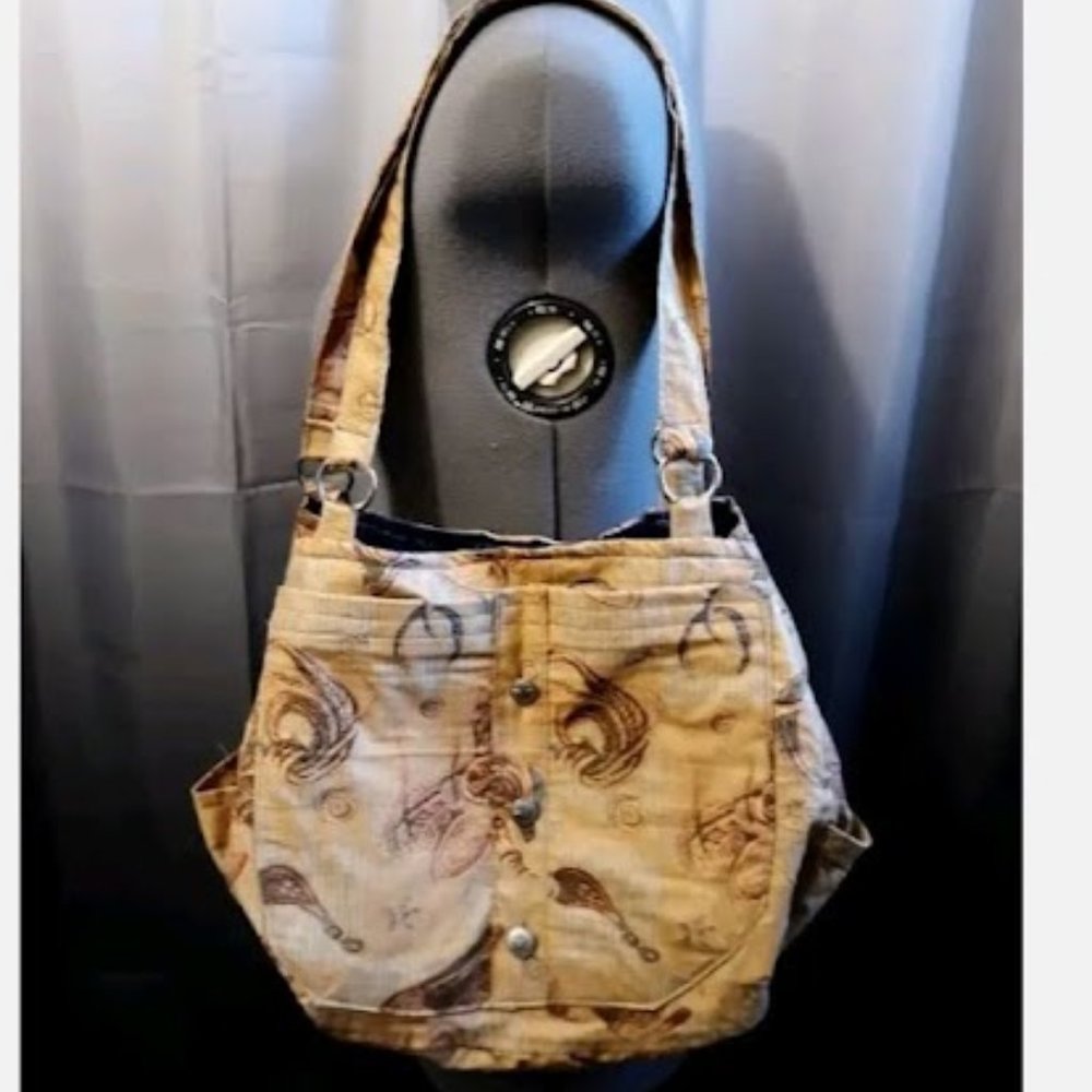 Classic Western Saddle print Double Handle Purse Shoulder bag Satchel Browns Med